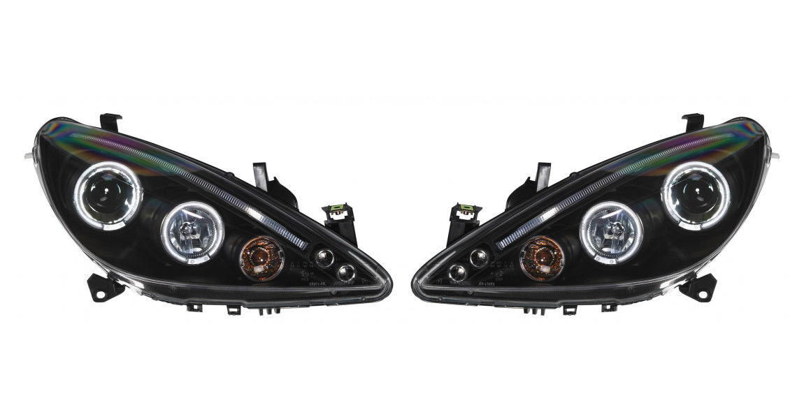Set headlights suitable for Peugeot 307 20012005 Black incl. Angel