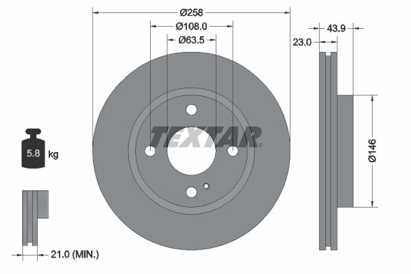 TEXTAR Brake disc internally vented 92176005 Brake rotor,Brake discs FORD,Fiesta Mk6 Schrägheck (JA8, JR8),Fiesta Mk6 Limousine,Fiesta Mk6 Kastenwagen