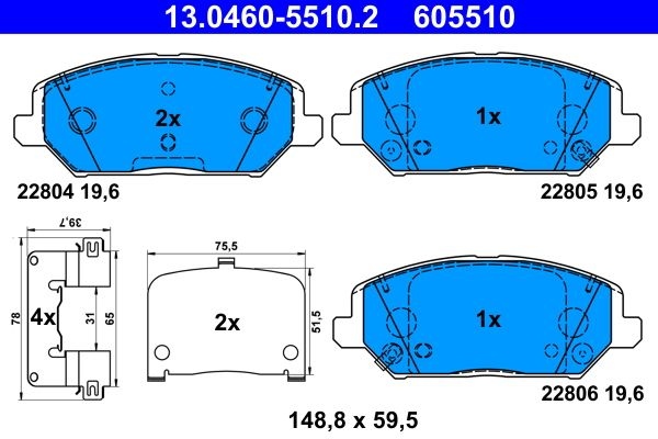 ATE Brake pad set with acoustic wear warning 13.0460-5510.2 Brake pads,Brake pad set, disc brake HYUNDAI,KIA,i30 Schrägheck (PDE, PD, PDEN)