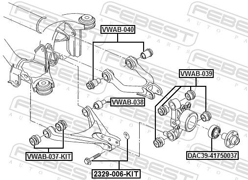 FEBEST Bush, control arm mounting VW,AUDI VWAB-039 3D0505171,4D0505171K,4D0505171L 4E0505171K,4E0511511E,4E0511511F,4E0511512E,4E0511512F,8A0505171