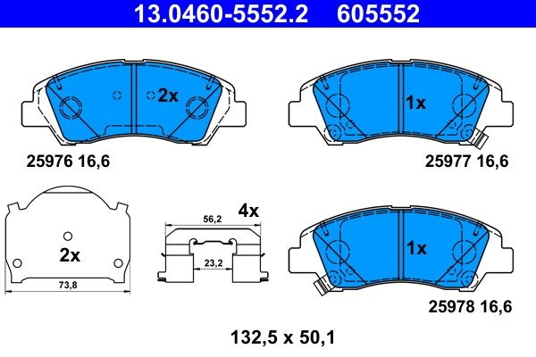 ATE Brake pad set with acoustic wear warning 13.0460-5552.2 Brake pads,Brake pad set, disc brake HYUNDAI,i10 (PA),i10 (IA),i10 III (AC3, AI3)