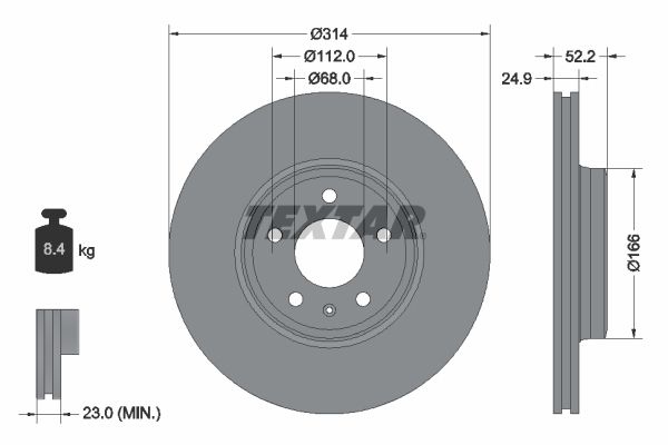 TEXTAR Brake disc AUDI 92159905 8K0615301,8K0615301T,8W0615301T Brake rotor,Brake discs,Brake rotors L8K0615301,8WD615301,L8KD615301,L8WD615301