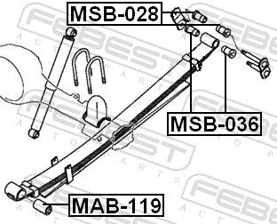 FEBEST Bushing, leaf spring MSB-036  HYUNDAI,MITSUBISHI,H-1 Travel (TQ),H-1 Cargo (TQ),GALLOPER II (JK-01),H-1 / Starex MPV (A1),H-1 Kastenwagen (A1)