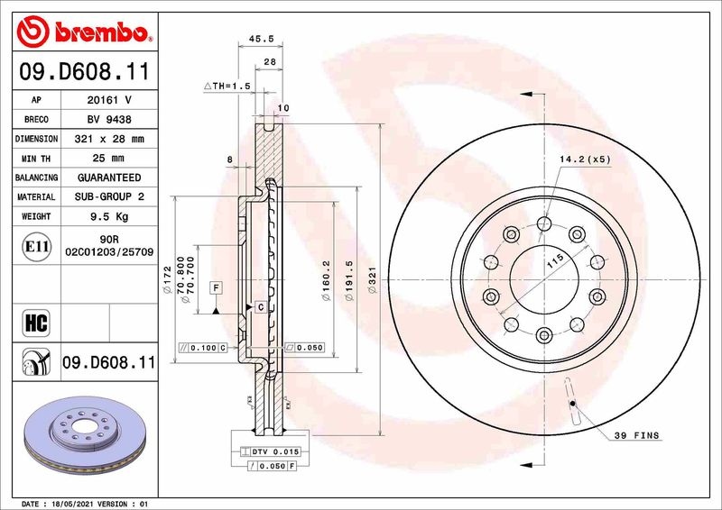 Brake Disc COATED DISC LINE 09.D608. Brembo