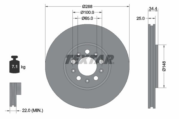 TEXTAR Brake disc PRO+ Externally Vented 92106605 Brake rotor,Brake discs VW,AUDI,SKODA,Golf IV Schrägheck (1J1),POLO (9N_),Polo Schrägheck (6R1, 6C1)