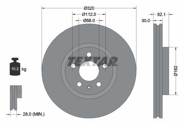 TEXTAR Brake disc internally vented 92229305 Brake rotor,Brake discs AUDI,A4 Avant (8K5, B8),A6 Avant (4G5, 4GD, C7),Q5 (8RB),A4 Limousine (8K2, B8)