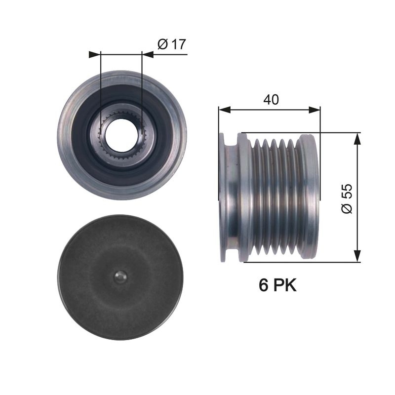 GATES Freewheel Clutch Width: 40mm OAP7114 Freewheel Clutch Alternator,Flexible Coupling Sleeve VW,AUDI,SKODA,POLO (9N_)