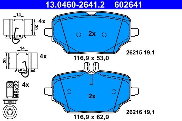 Bromsbelaggssats Skivbroms 13046026412 Ate Mercedes-Benz Ate 13046026412 Storlek 2
