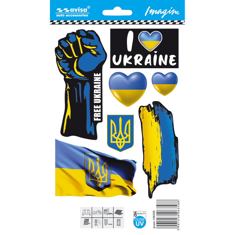 Car Tattoo Sticker I love UKRAINE/mini collection - 12.5x17.1cm