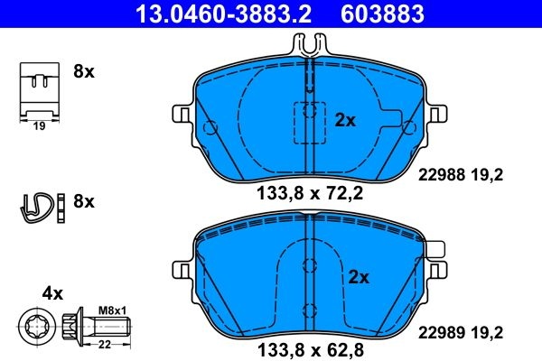 ATE Brake pad set excl. wear warning contact 13.0460-3883.2 Brake pads,Brake pad set, disc brake MERCEDES-BENZ,A-Klasse (W177),B-Klasse (W247)