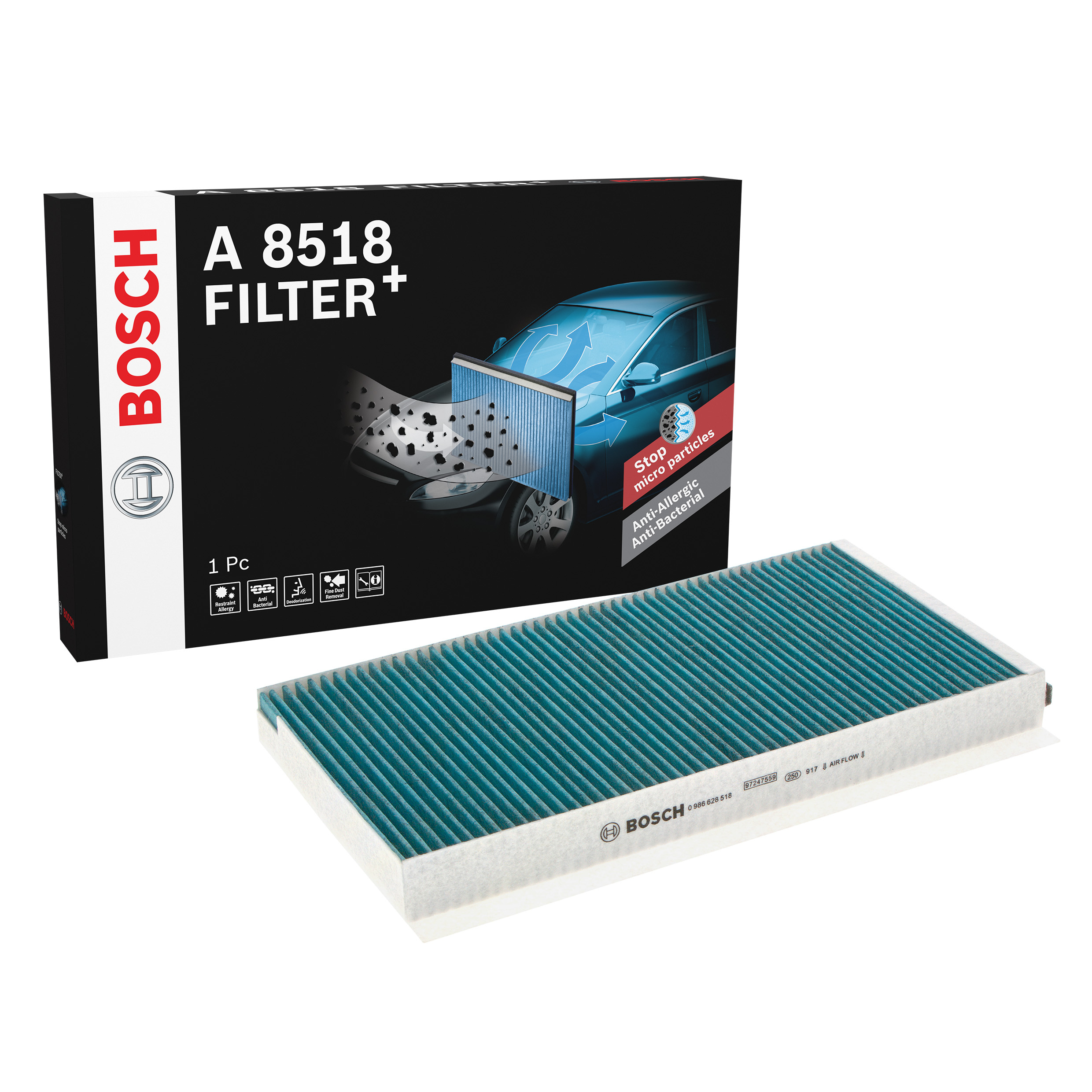 BOSCH Pollen filter FILTER+ 0 986 628 518 Filter, interior air,Cabin filter BMW,5 Limousine (E60),5 Touring (E61),6 Coupe (E63),6 Cabrio (E64)