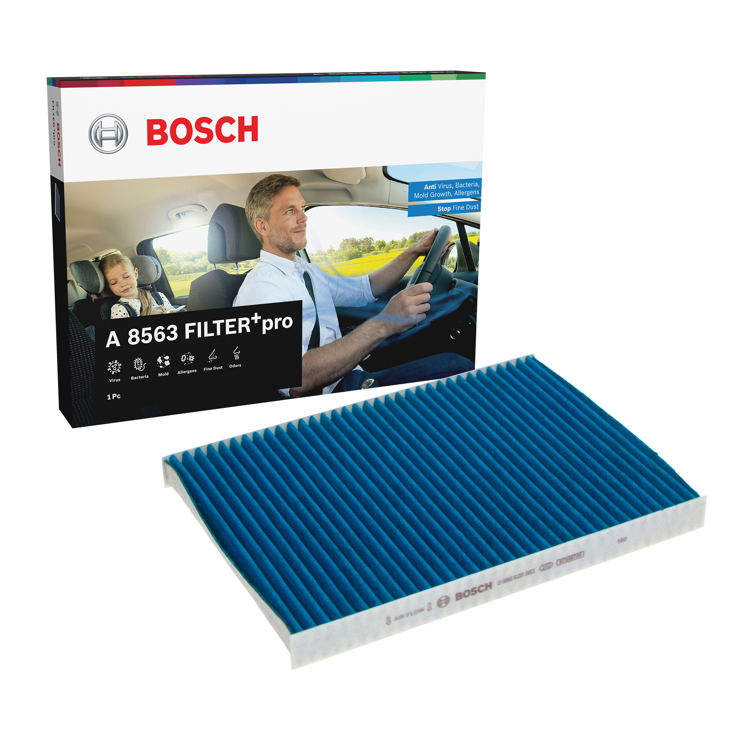 BOSCH Pollen filter FILTER+pro with fungicidal effect 0 986 628 563 Filter, interior air,Cabin filter VW,AUDI,SKODA,PASSAT Variant (3B6)