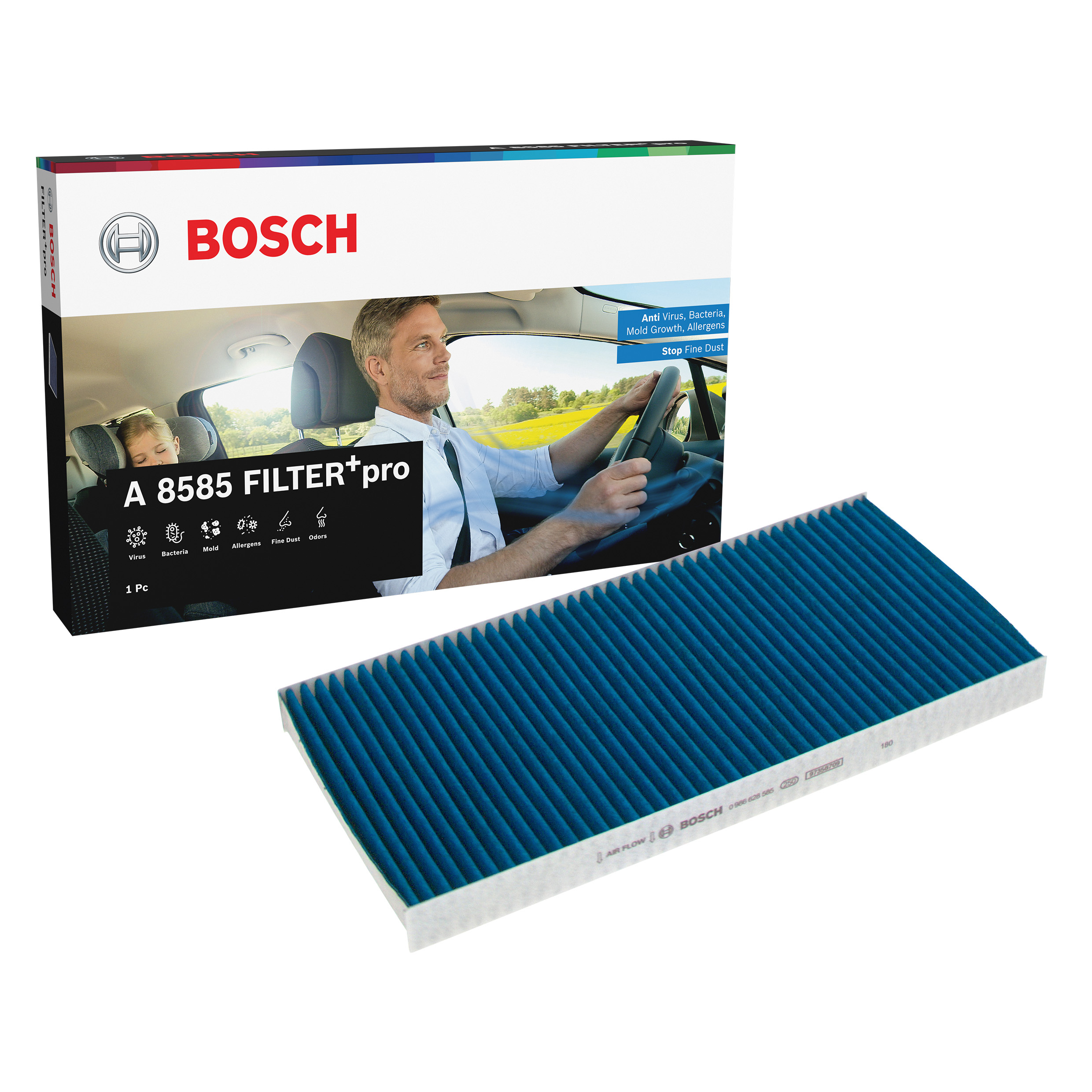 BOSCH Pollen filter FILTER+pro with anti-allergic effect 0 986 628 585 Filter, interior air,Cabin filter VW,AUDI,SKODA,ID.3 (E11_),ID.4 (E21)