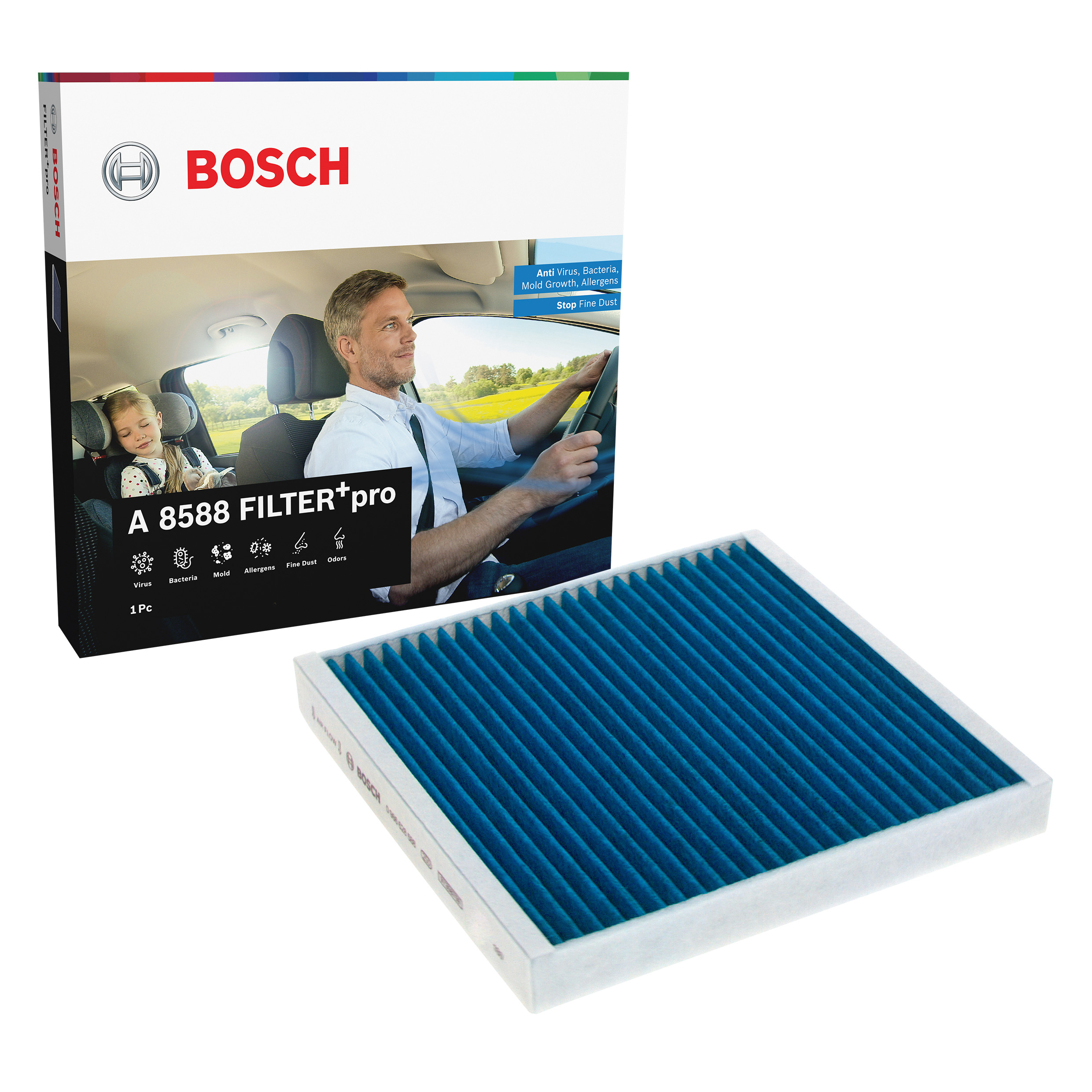 BOSCH Pollen filter FILTER+pro with fungicidal effect 0 986 628 588 Filter, interior air,Cabin filter SMART,FORTWO Coupe (451),FORTWO Cabrio (451)
