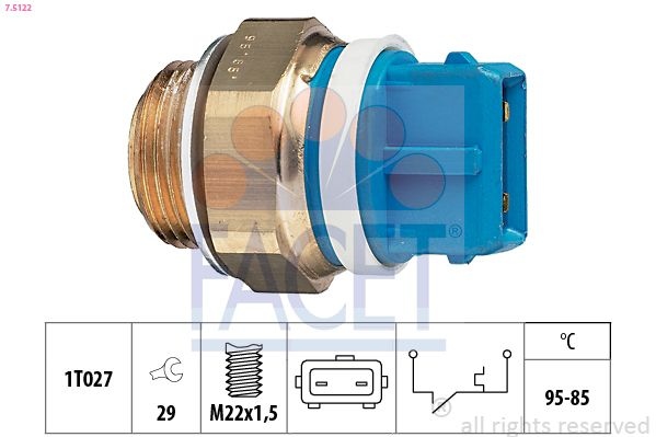 Temperature Switch, radiator fan Made in Italy - OE Equivalent 7.5122 Facet