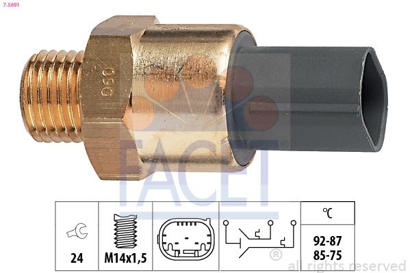 Temperature Switch, radiator fan Made in Italy - OE Equivalent 7.5691 Facet