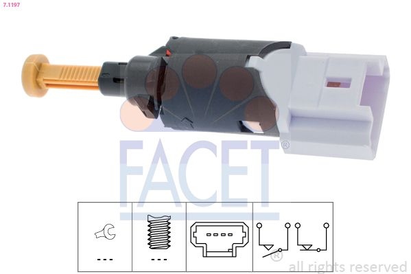 FACET Brake Light Switch Made in Italy - OE Equivalent 7.1197 PEUGEOT,CITROËN,206 Schrägheck (2A/C),206 CC (2D),307 (3A/C),307 CC (3B),307 SW (3H)