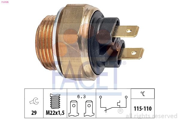 Temperature Switch, radiator fan Made in Italy - OE Equivalent 7.5135 Facet