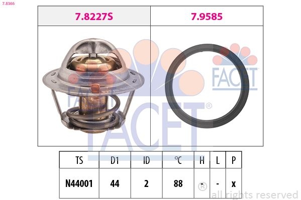 Thermostat, coolant Made in Italy - OE Equivalent 7.8366 Facet