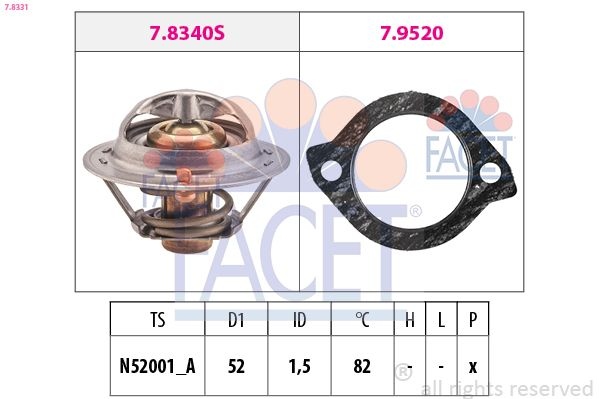 Thermostat, coolant Made in Italy - OE Equivalent 7.8331 Facet