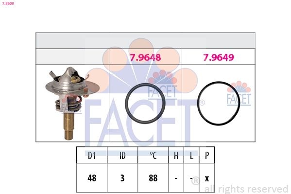 Thermostat, coolant Made in Italy - OE Equivalent 7.8609 Facet