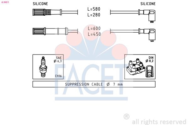 Ignition Cable Kit Made in Italy - OE Equivalent 4.9451 Facet