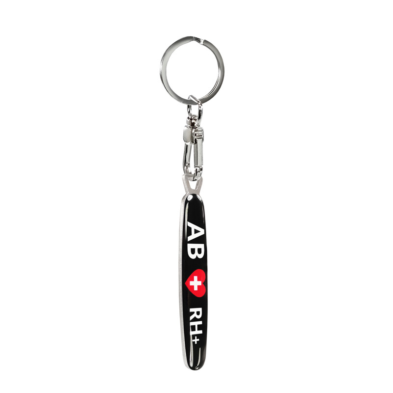 Stainless steel keyring - 'Blood Type' AB RH+