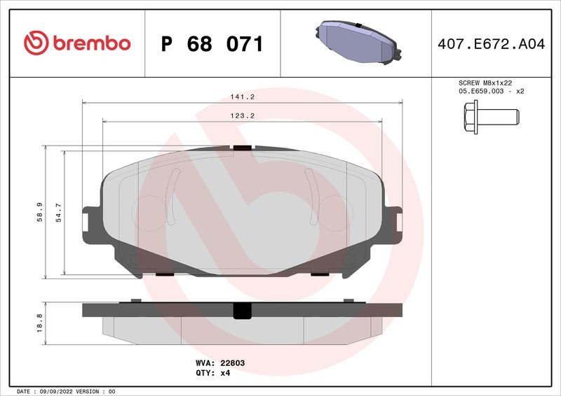 BREMBO Brake pad set PRIME LINE excl. wear warning contact P 68 071 Brake pads,Brake pad set, disc brake RENAULT,Megane IV Grandtour (K9A/M/N_)