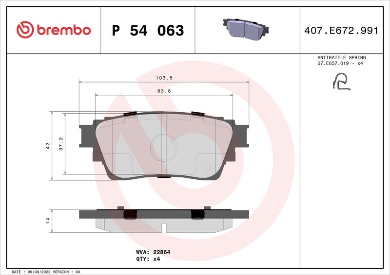 BREMBO Brake pad set PRIME LINE with acoustic wear warning P 54 063 Brake pads,Brake pad set, disc brake MITSUBISHI,OUTLANDER III (GG_W, GF_W, ZJ)