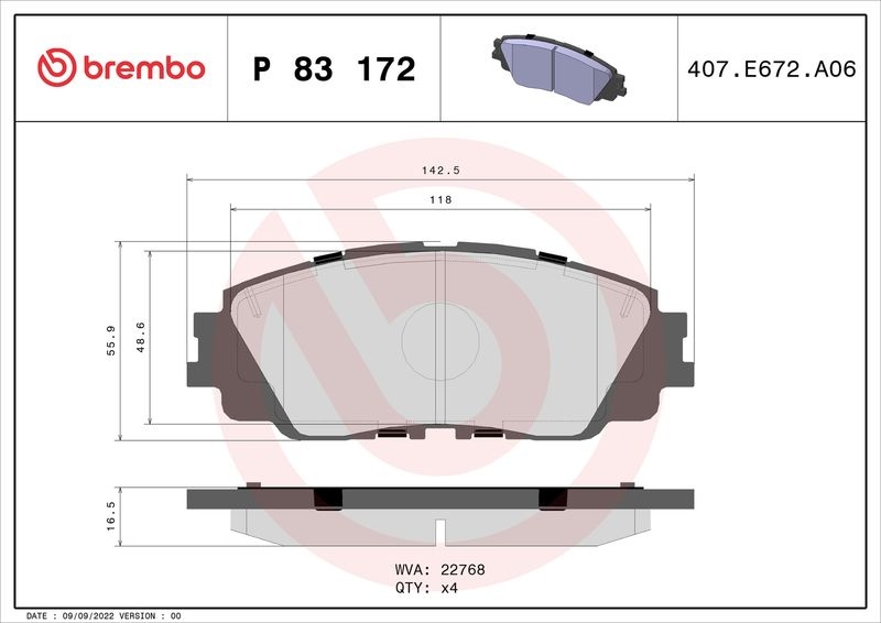 BREMBO Brake pad set TOYOTA,SUZUKI,DAIHATSU P 83 172 044653348079,0446576010,0446502570 0446506150,0446506160,044650A010,044650E060,0446530520
