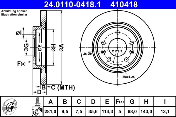 ATE Brake disc MAZDA 24.0110-0418.1 D10E26251 Brake rotor,Brake discs,Brake rotors