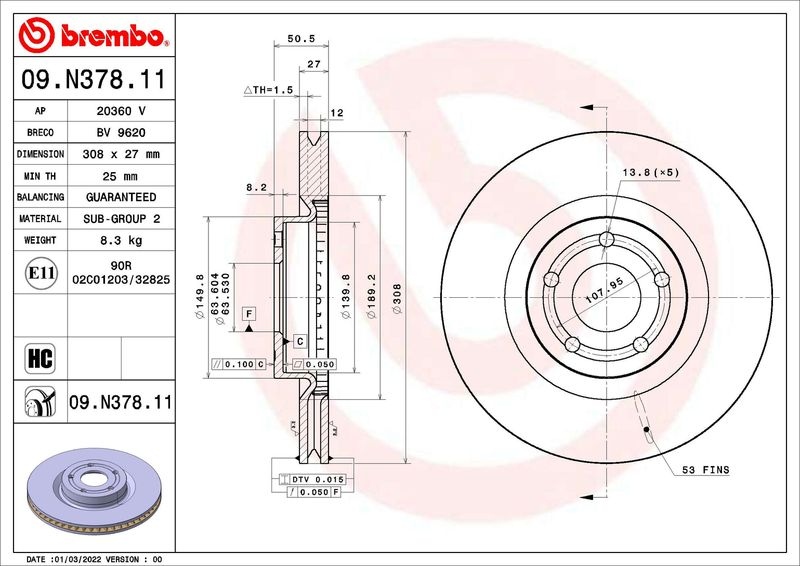 Brake Disc 09.N378. Brembo