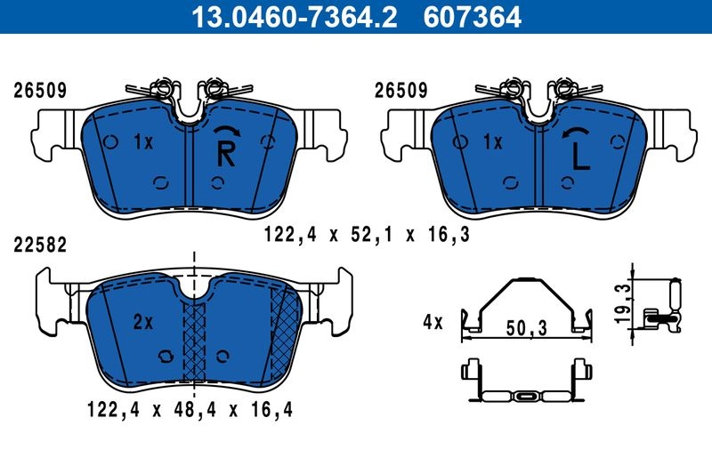 ATE Brake pad set excl. wear warning contact 13.0460-7364.2 Brake pads,Brake pad set, disc brake VOLVO,XC60 II (246),V90 II Kombi (235, 236)