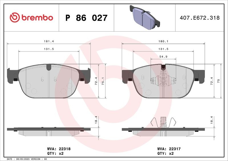BREMBO Brake pad set VOLVO,POLESTAR P 86 027 31445975,314459750,31445976 314459760,31476722,314767220,31476723,314767230,31499905,314999050,31499906