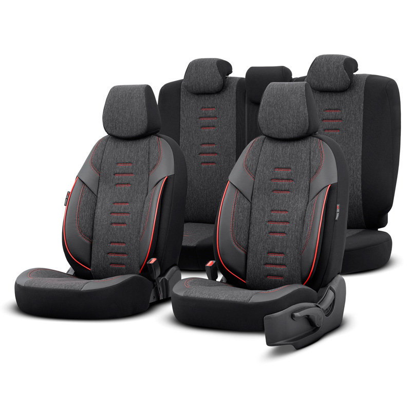 Universal Linen/Leather/Fabric Seat Cover Set 'Throne' Black/Grey/Red - -piece - suitable for