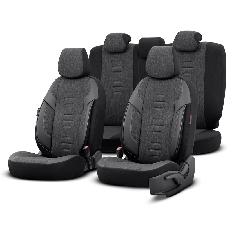 Universal Linen/Leather/Fabric Seat Cover Set 'Throne' Black/Gray - -piece - Suitable For Side-A