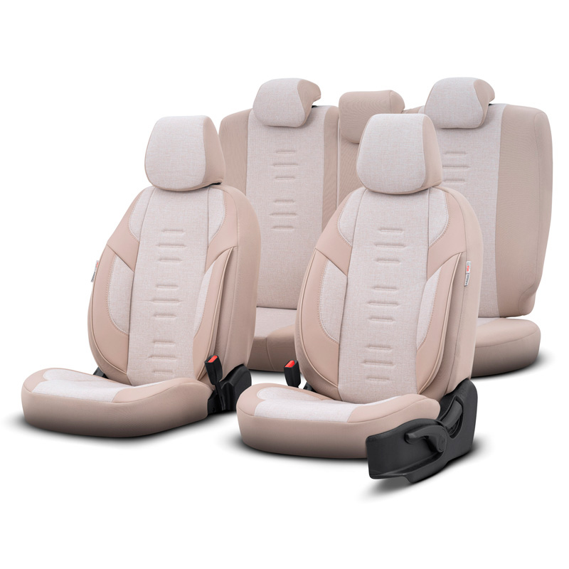 Universal Linen/Leather/Fabric Seat Cover Set 'Throne' Cream - -piece - suitable for Side-Air