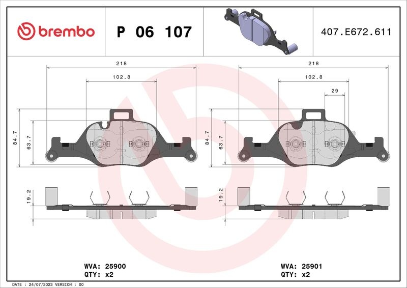 BREMBO Brake pad set BMW P 06 107 34106883469,34106888482,34106898192 34106898266,34116875396,34116875397,34116883469,341168834699,34116883470,6898266