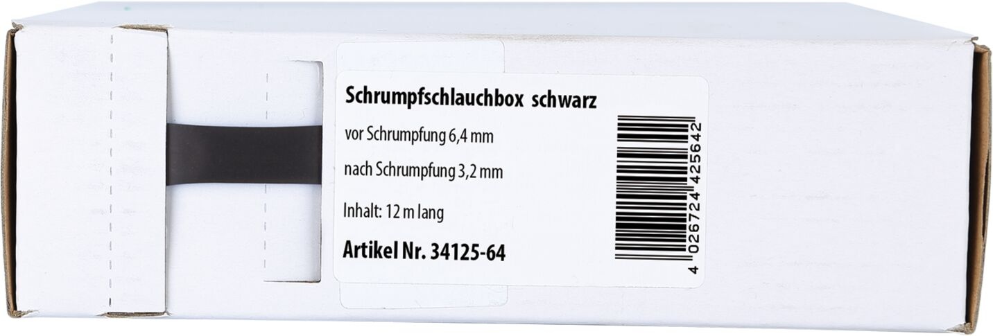 Heat Shrink Tubing Black Ø 6.4 mm Ø 3.2 mm Length 12 meters