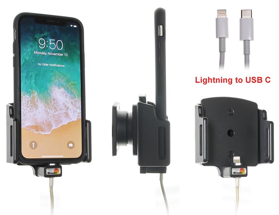 Apple iPhone X / Xs Adjustable holder with cable attachment for Apple cable