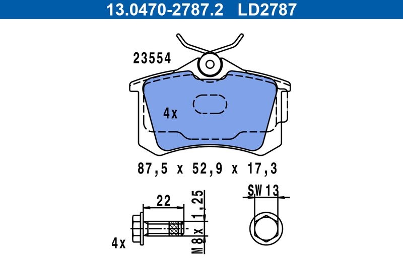 ATE Brake pad set Ceramic not prepared for wear indicator 13.0470-2787.2 Brake pads,Brake pad set, disc brake VW,AUDI,SKODA,Golf IV Schrägheck (1J1)