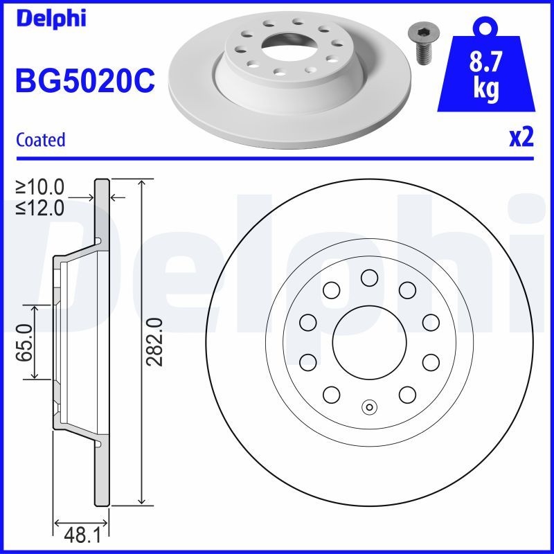 DELPHI Brake disc solid BG5020C Brake rotor,Brake discs VW,AUDI,SKODA,Golf V Schrägheck (1K1),TOURAN (1T1, 1T2),GOLF VI (5K1),Passat Variant (3C5)