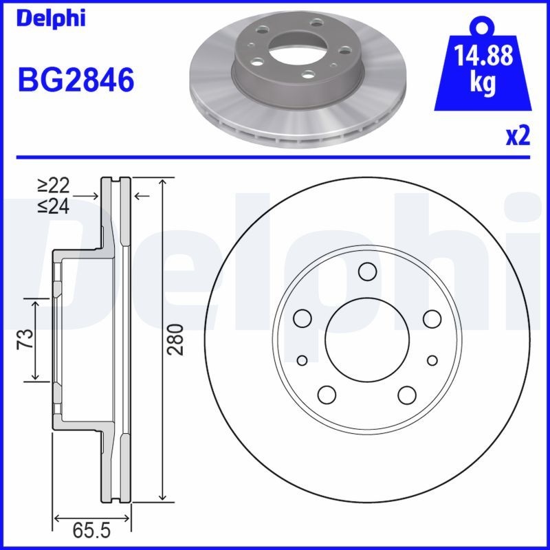 DELPHI Brake disc FIAT,PEUGEOT,CITROËN BG2846 1606400980,1607872080,1618878280 Brake rotor,Brake discs,Brake rotors 4246L3,4246L4,4246X9,4246Y1,424927