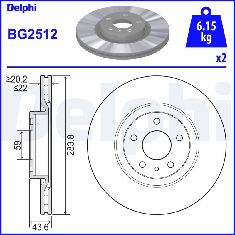 DELPHI Brake disc OPEL,FIAT,ALFA ROMEO BG2512 1641022023,16410220230,164102202300 Brake rotor,Brake discs,Brake rotors 46445006,46776742,6001073198
