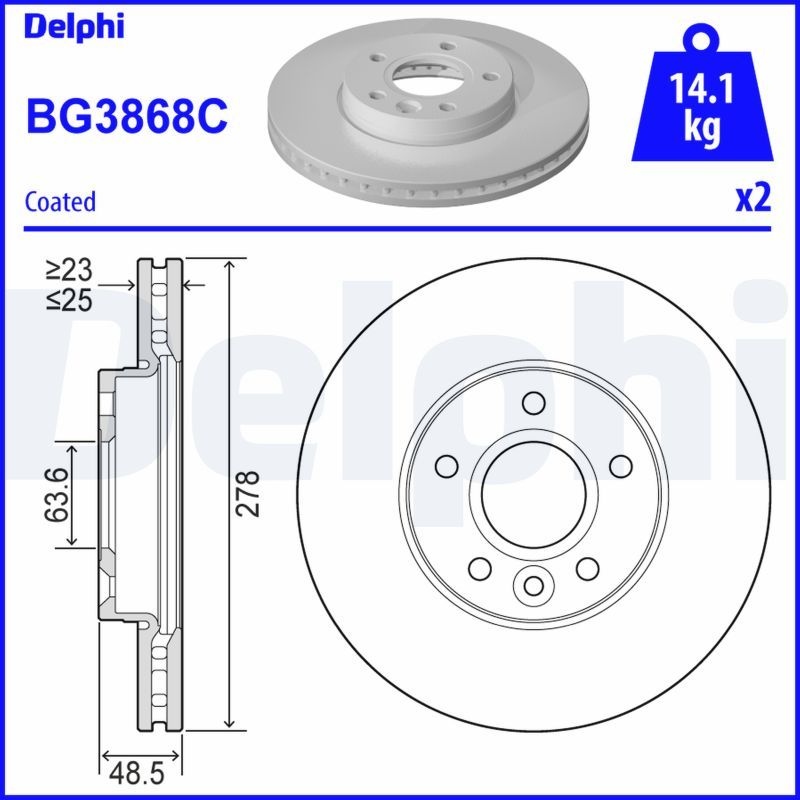 DELPHI Brake disc Vented BG3868C Brake rotor,Brake discs FORD,VOLVO,FOCUS III Turnier,Focus II Schrägheck (DA_, HCP, DP),Focus II Kombi (DA_, FFS, DS)