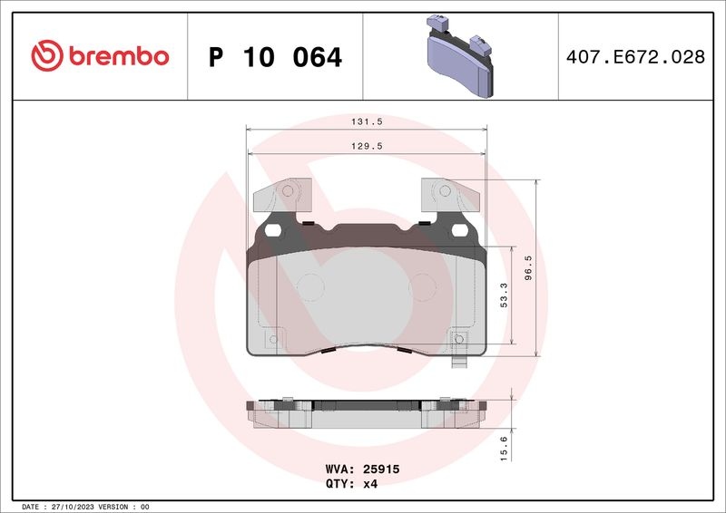 BREMBO Brake pad set OPEL,CHEVROLET,TESLA P 10 064 22907156,23441307,92244289 92291022,22976409,92277173,92291022,23441307,84732488,600642900B