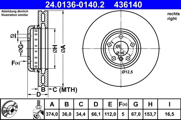 Brake Disc 24.0136-0140.2 ATE