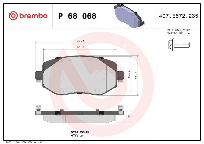 BREMBO Brake pad set PRIME LINE excl. wear warning contact P 68 068 Brake pads,Brake pad set, disc brake RENAULT,Megane IV Grandtour (K9A/M/N_)