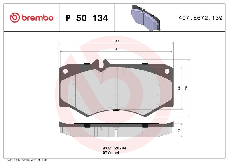 BREMBO Brake pad set VW,MERCEDES-BENZ,PUCH P 50 134 291698151,291698151A,425074 0005868942,0014201420,0015867042,0015868942,0034200720,0044201420