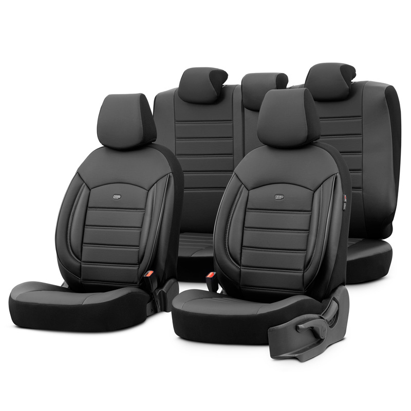 Universal Full Leather Seat Cover Set 'Inspire' Black - -piece - suitable for Side Airbags